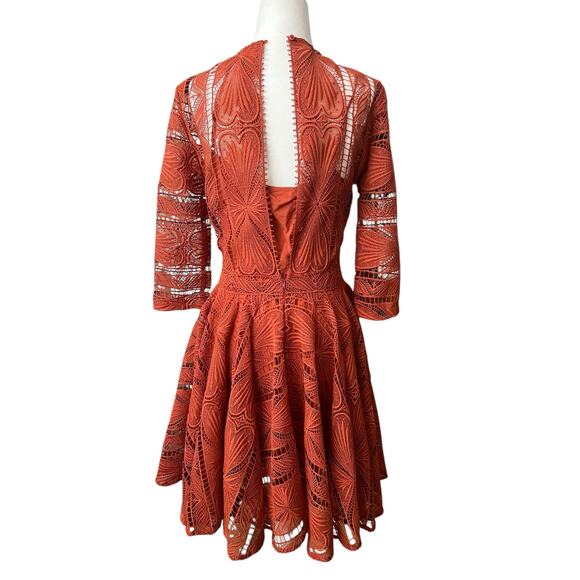 Maje Ripiza Fit And Flare Lace Mini Dress In Terracotta Size 1 ( Small) - Picture 7 of 16
